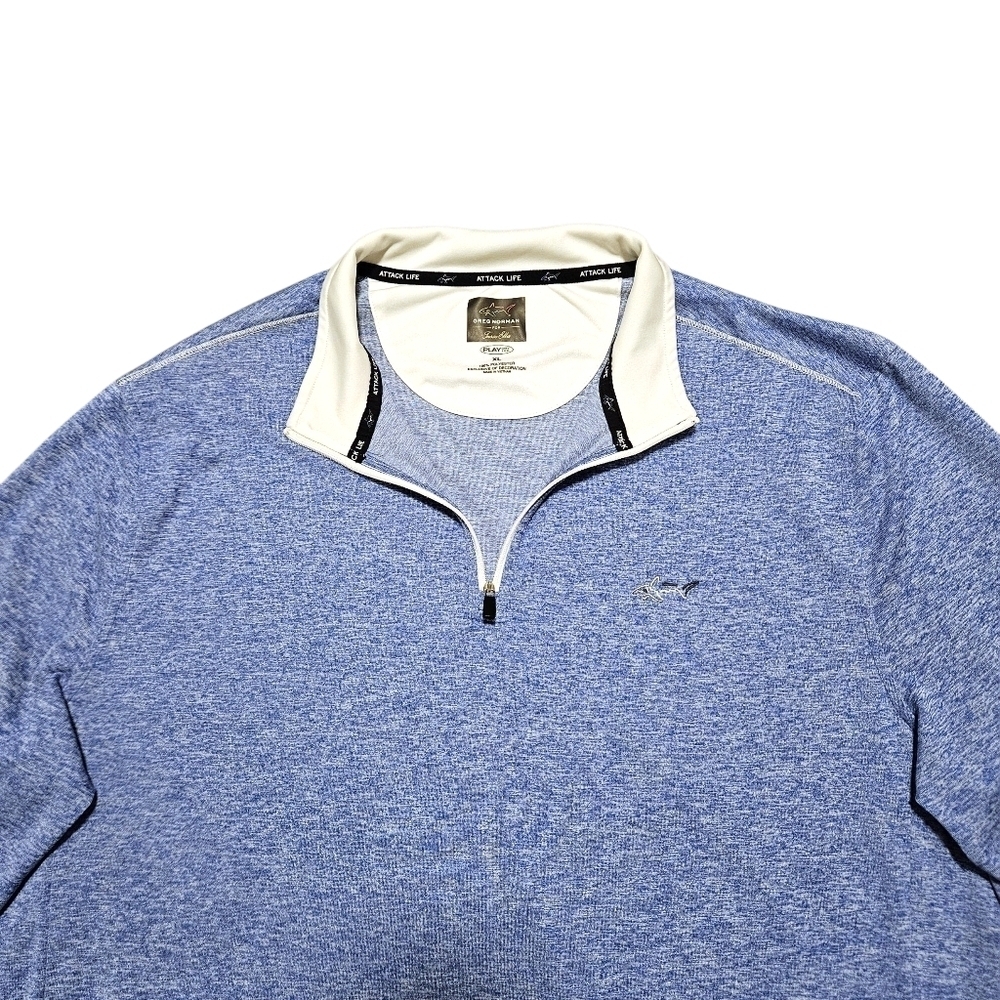 Mens Greg Norman Blue 1/4 Zip Pullover Golf Shirt XL PlayDry Shark Logo Athletic - Picture 2 of 12